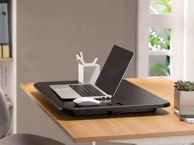 Alt view image 6 of 6 - Monoprice Ultra-Slim Single Top Height Adjustable Compact Sit-Stand 26-Inch Desk Converter Riser, Compact Sit Stand Desktop Converter for Monitor or Laptop, Black