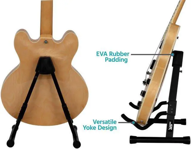 Alt view image 5 of 6 - Monoprice A-Frame Stand for Electric, Acoustic, and Bass Guitars, Universal Guitar Stand, Adjustable Locking Pin, Versatile Yoke Design, EVA Rubber Padding, Triple-Fold Design - Stage Right Series