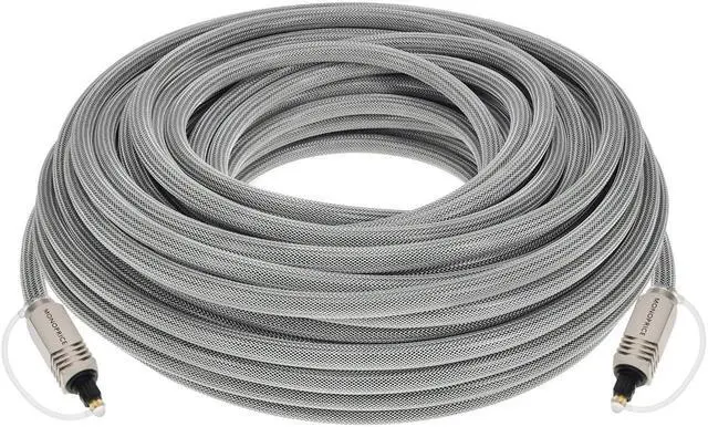 Alt view image 6 of 6 - Monoprice Premium S/PDIF (Toslink) Digital Optical Audio Cable - Silver - 50 Feet | Heavy Duty Mesh Jacket, Metal Connector Heads, for Play Station, Xbox one, Home Theater & More Gray