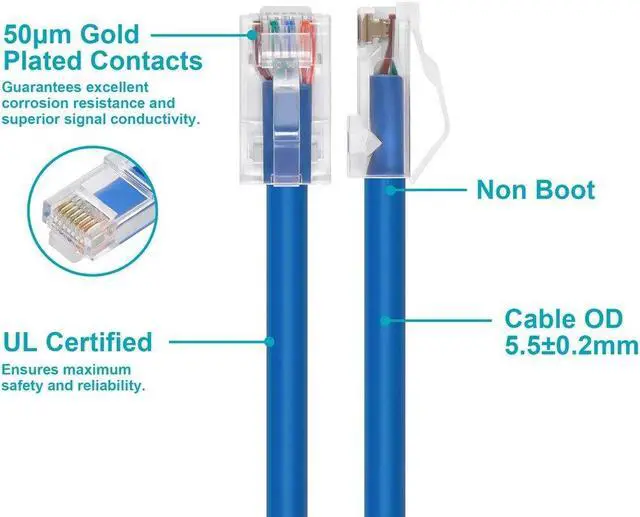 Alt view image 3 of 6 - Monoprice Cat6A Patch Cable - 30 Feet - Blue | 26AWG, 10G, Bare Copper conductor, Gold Plated Copper Connector, RJ45, Non-booted Ethernet Cable
