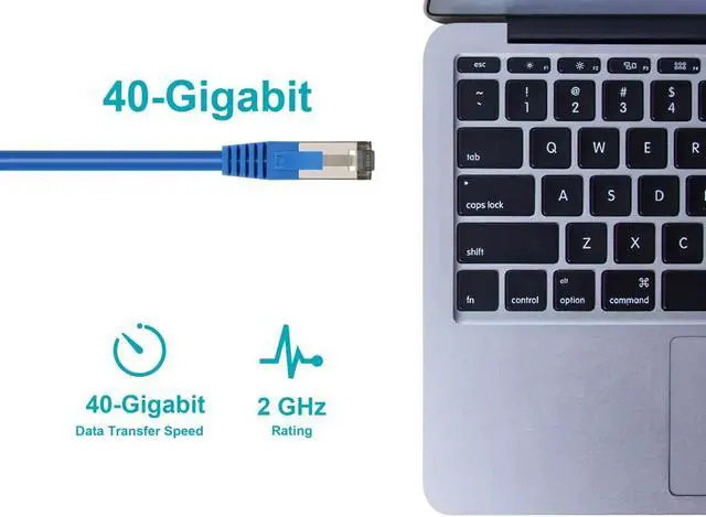 Alt view image 4 of 6 - Monoprice Cat8 Patch Cable - 30 Feet - Blue | Double Shielded (S/FTP), 28AWG, 2GHz, 40G, Pure Bare Copper, Snagless RJ45, Ethernet Cable