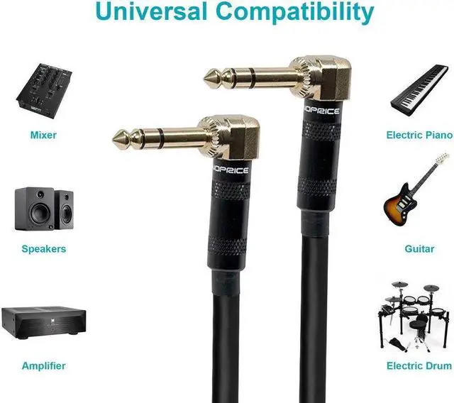 Alt view image 3 of 6 - Monoprice Premier Series 1/4 Inch (TRS) Right Angle Male to Right Angle Male 16AWG Cable Cord - 3 Feet- Black (Gold Plated)