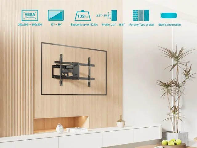 Alt view image 6 of 18 - Monoprice Full Motion TV Wall Mount Bracket For 40" To 90" TVs up to 132lbs, Max VESA 600x400, Works with Concrete, Brick, and Wooden Studs