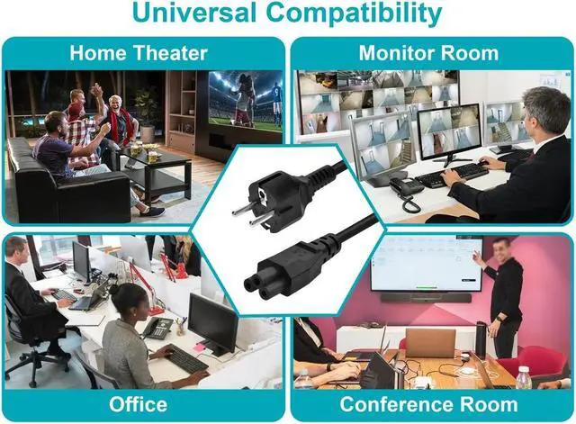 Alt view image 6 of 7 - Monoprice Power Cord - 6 Feet - Black | 2-Prong, CEE 7/7 SCHUKO (Europe) to IEC 60320 C5, 18AWG, 10amps