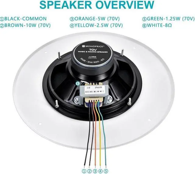 Alt view image 4 of 6 - Monoprice 70V Music & Paging Speaker, For Paging, Background Music, and Notification in Stores, Restaurants, Schools, Malls