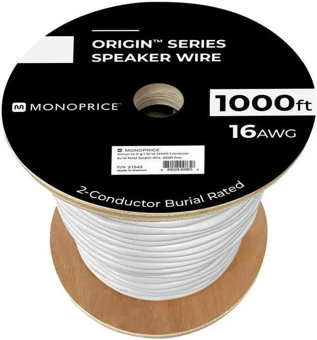 Alt view image 3 of 6 - Monoprice Speaker Wire, Burial Rated, 2-Conductor, 16AWG, 1000ft, Gray