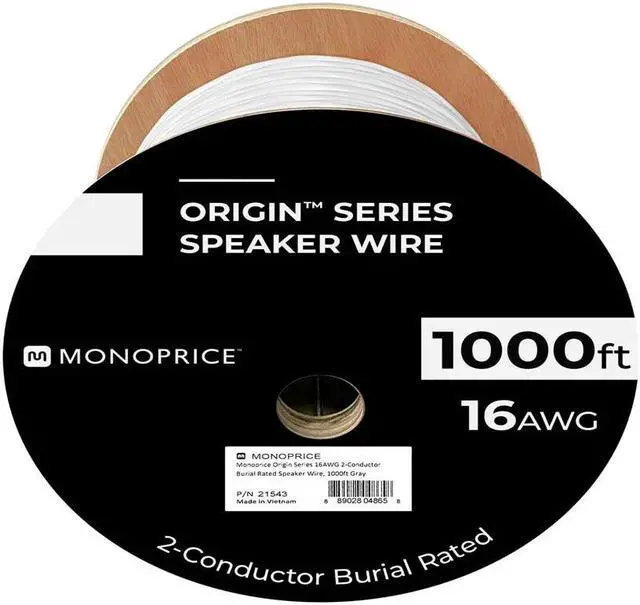 Alt view image 6 of 6 - Monoprice Speaker Wire, Burial Rated, 2-Conductor, 16AWG, 1000ft, Gray