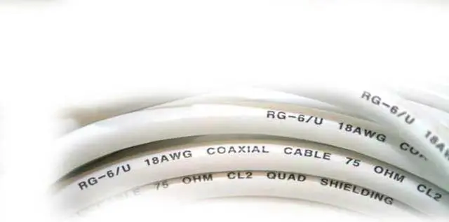 Alt view image 5 of 5 - Monoprice 100ft RG6 (18AWG) 75Ohm, Quad Shield, CL2 Coaxial Cable with F Type Connector - White