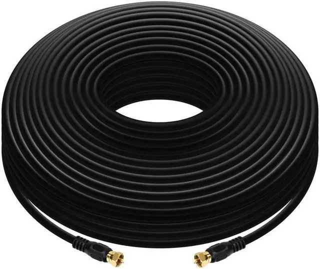 Alt view image 5 of 7 - Monoprice 100ft RG6 (18AWG) 75Ohm, Quad Shield, CL2 Coaxial Cable with F Type Connector - Black