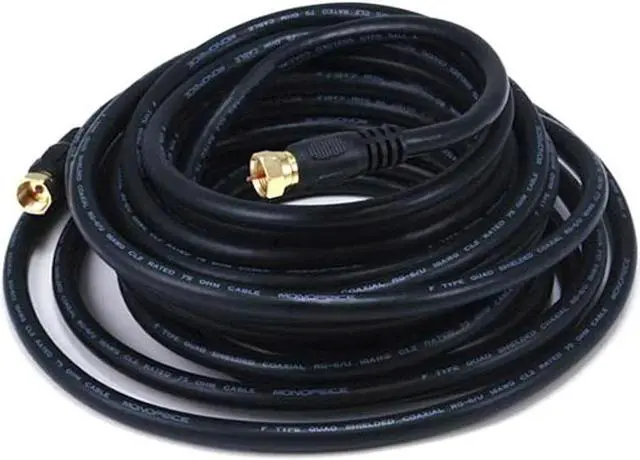 Alt view image 5 of 7 - Monoprice 25ft RG6 (18AWG) 75Ohm, Quad Shield, CL2 Coaxial Cable with F Type Connector - Black