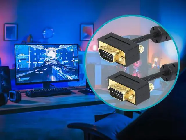 Alt view image 12 of 14 - Monoprice Ultra Slim SVGA Super VGA Male to Male Monitor Cable - 3 Feet With Ferrites | 30/32AWG, Gold Plated Connector
