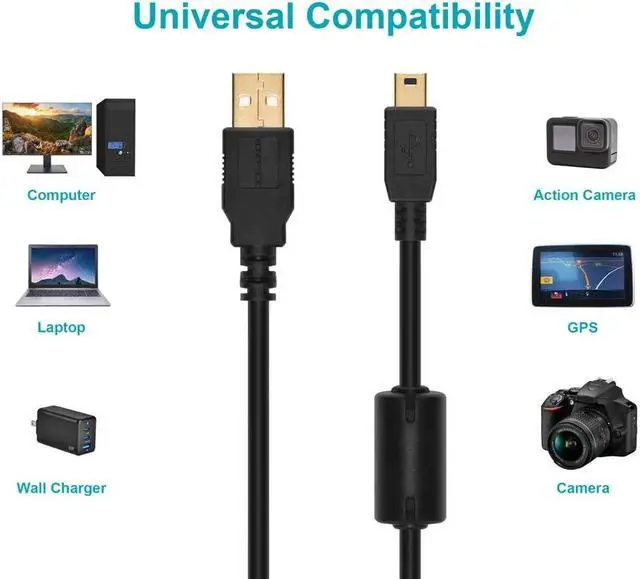 Alt view image 6 of 10 - Monoprice USB 2.0 Cable - 6 Feet - Black | A Male to Mini-B 5pin Male 28/24AWG Cable with Ferrite Core