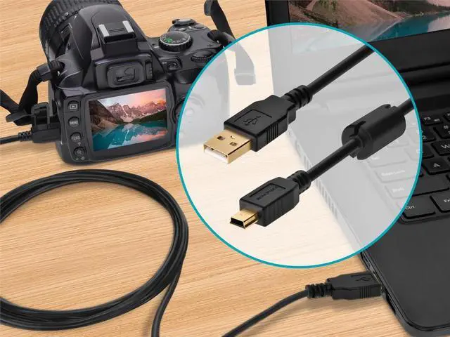 Alt view image 7 of 10 - Monoprice USB 2.0 Cable - 6 Feet - Black | A Male to Mini-B 5pin Male 28/24AWG Cable with Ferrite Core