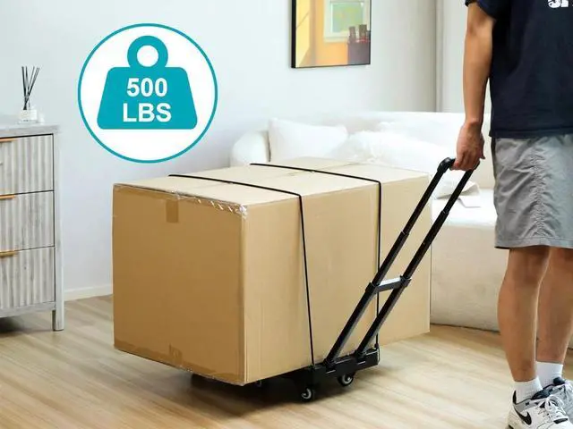 Alt view image 2 of 5 - MPM Folding Hand Truck Dolly, 500 Lbs Heavy Duty Foldable Luggage Cart, 6-Wheels Expandable Trolley