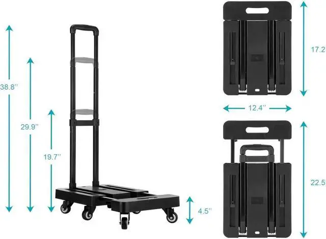 Alt view image 5 of 5 - MPM Folding Hand Truck Dolly, 500 Lbs Heavy Duty Foldable Luggage Cart, 6-Wheels Expandable Trolley