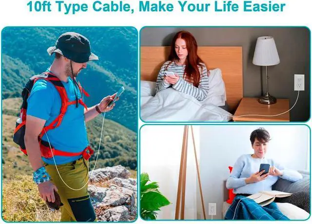 Alt view image 6 of 7 - Monoprice Nylon Braided USB C to USB A 2.0 Cable - 10 Feet - White | Type C, Fast Charging, Compatible With Samsung Galaxy S10/ Note 8, LG V20 and More - Palette Series