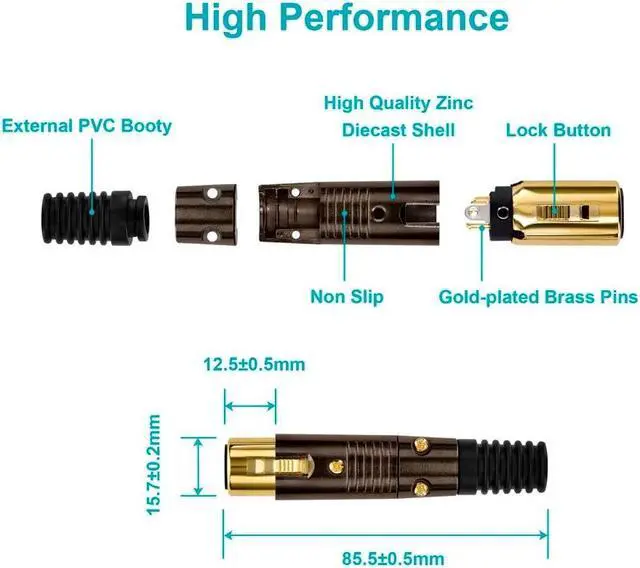 Alt view image 6 of 7 - Monoprice 3 Pin XLR Female Mic Connector Gold Plated Pins - Black With Strain Relief Boot For Smooth, Corrosion Free Connections.