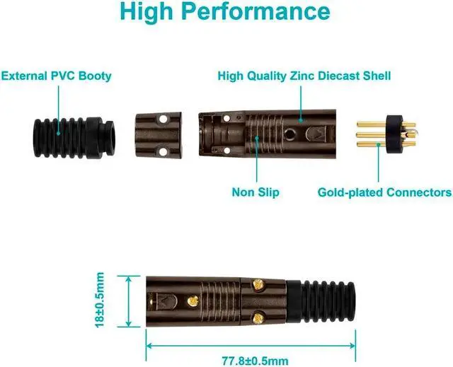 Alt view image 8 of 9 - Monoprice 3 Pin XLR Male Mic Connector Gold Plated Pins - Black With Strain Relief Boot For Smooth, Corrosion Free Connections.