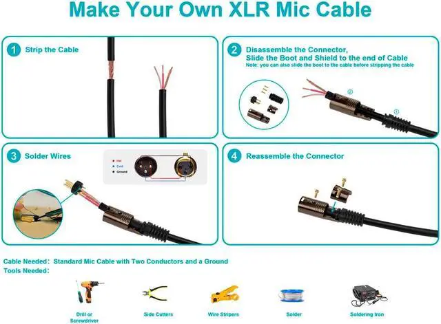 Alt view image 9 of 9 - Monoprice 3 Pin XLR Male Mic Connector Gold Plated Pins - Black With Strain Relief Boot For Smooth, Corrosion Free Connections.