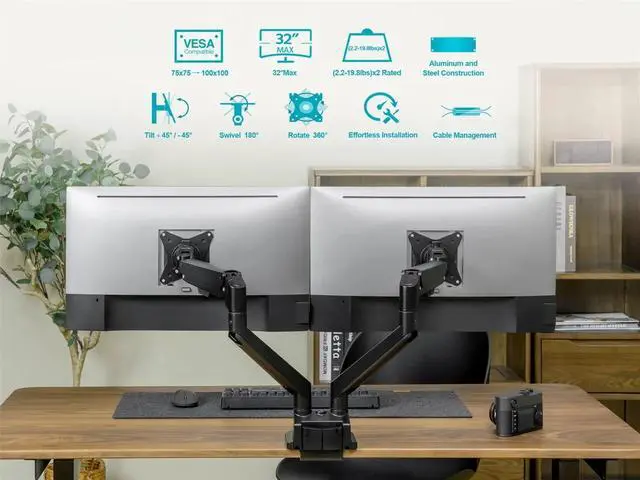 Alt view image 6 of 6 - Workstream by Monoprice Low Profile Dual Monitor Gas Spring Desk Mount - Up to 32in/19.8 lbs Screens, Detachable VESA 10