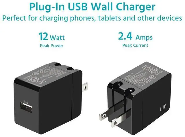 Alt view image 5 of 6 - Monoprice 12W USB-A Wall Charger - Black