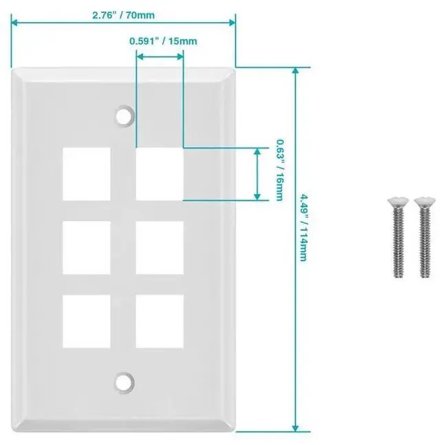 Alt view image 10 of 11 - Monoprice 6-Hole 1-Gang Keystone Wall Plate - White