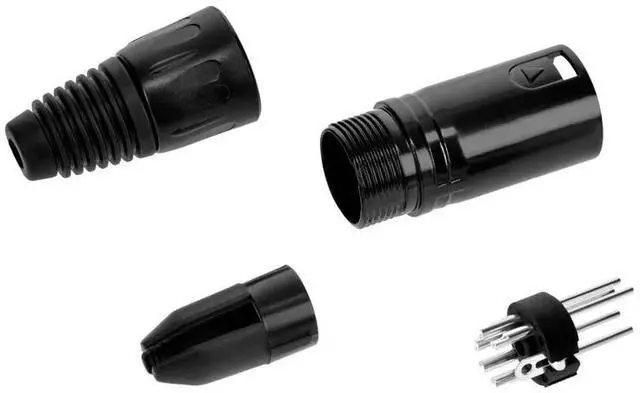 Alt view image 3 of 6 - Monoprice 5-Pin Male DMX Connector - Black | Anodized Aluminum With A Plastic Cap, Rubber Strain Relief Boot, And Three Solder Cup Connectors
