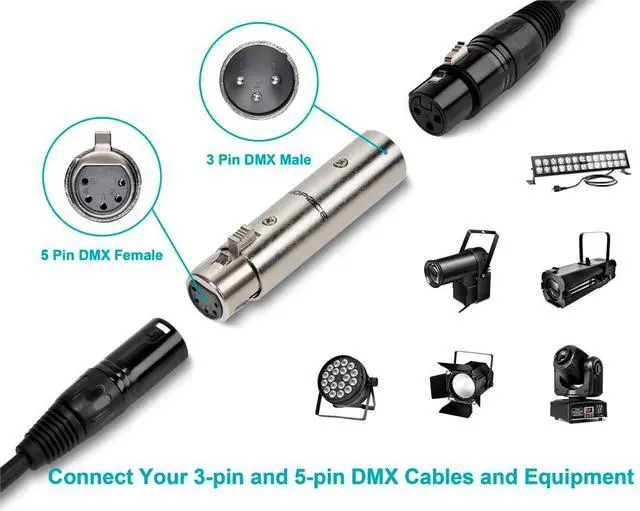 Alt view image 5 of 6 - Monoprice 5-Pin Male to 3-Pin Female DMX Converter - Silver | Anodized Aluminum Adapter With Lock Release Button
