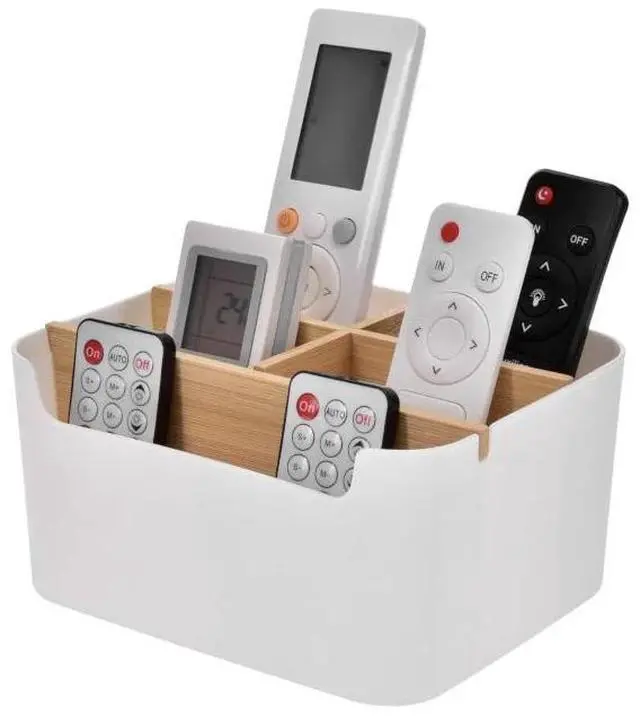 Main image of Remote Control Holder with 5 Divided Compartments, Desk Accessories Storage, Desktop Organizer Container For Remote Cont