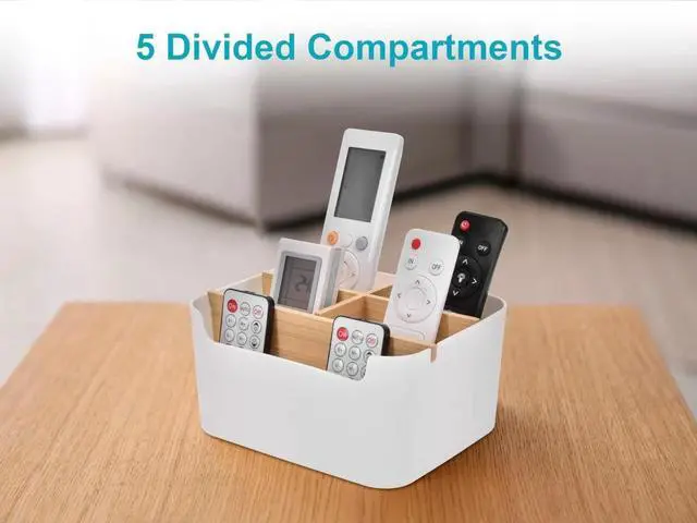 Alt view image 2 of 5 - Remote Control Holder with 5 Divided Compartments, Desk Accessories Storage, Desktop Organizer Container For Remote Cont