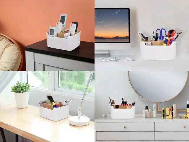Alt view image 5 of 5 - Remote Control Holder with 5 Divided Compartments, Desk Accessories Storage, Desktop Organizer Container For Remote Cont