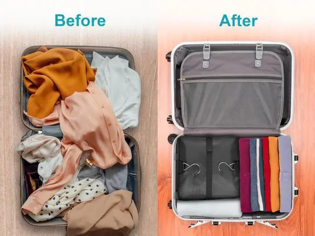 Alt view image 2 of 6 - 4-Tier Travel Hanging Organizer, Compression Packing Cubes, Luggage Bag Suitcase Shelves, for Travel and Cruise
