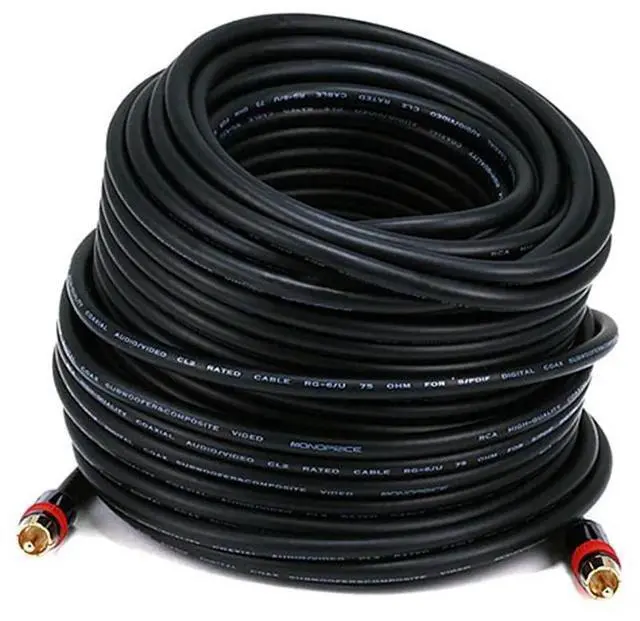 Alt view image 7 of 9 - Monoprice Coaxial Audio/Video - 100 Feet - Black | RCA CL2 Rated RG6/U 75ohm (for S/PDIF, Digital Coax, Subwoofer & Composite Video