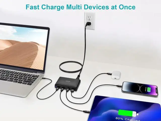 Alt view image 4 of 6 - Monoprice 4-Port Desktop Charger - 100W GaN Charger, 3x USB-C, 1x USB-A