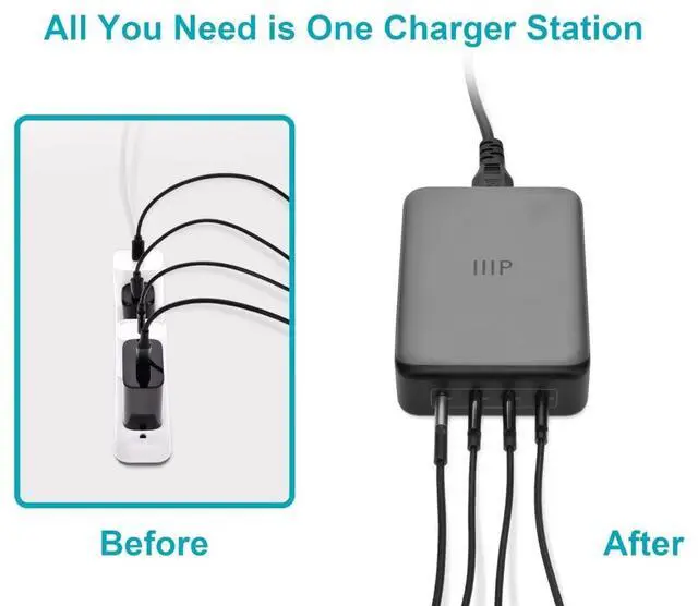 Alt view image 5 of 6 - Monoprice 4-Port 240W GaN Charger with USB-C and AC Conversion: For Laptops, Tablets, and Phones