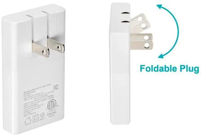 Alt view image 2 of 6 - Monoprice 65W Dual-Port USB-C PD3.0 Flat Wall Charger