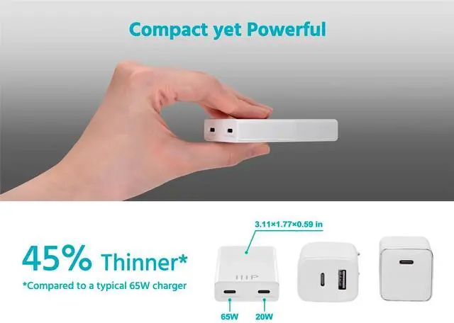 Alt view image 4 of 6 - Monoprice 65W Dual-Port USB-C PD3.0 Flat Wall Charger