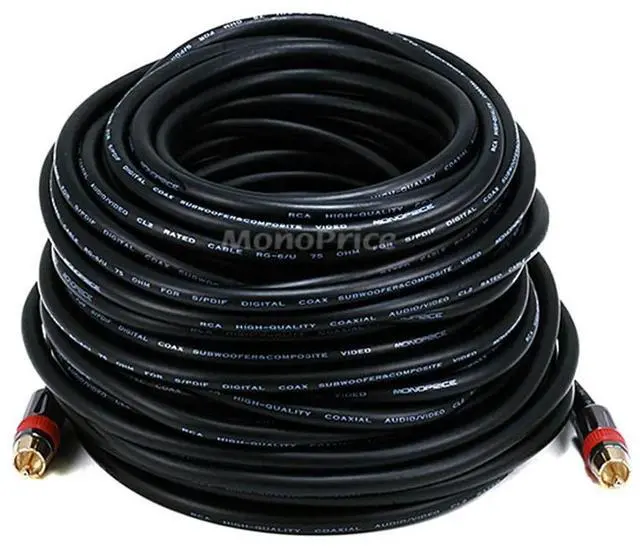 Alt view image 8 of 10 - Monoprice Coaxial Audio/Video - 75 Feet - Black | RCA CL2 Rated RG6/U 75ohm (for S/PDIF, Digital Coax, Subwoofer & Composite Video