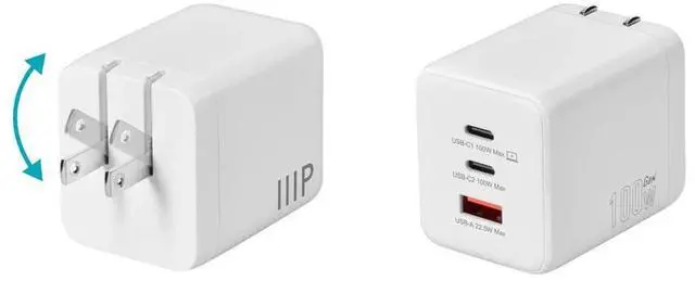 Alt view image 2 of 6 - Monoprice 3Port 100W GaN Charger with 2 USB-C & 1 USB-A Ports: For Laptop, Tablets, and Phones