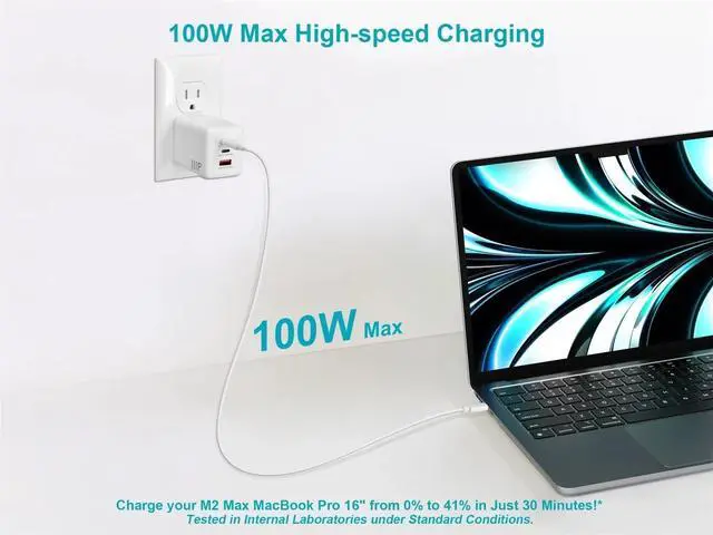 Alt view image 4 of 6 - Monoprice 3Port 100W GaN Charger with 2 USB-C & 1 USB-A Ports: For Laptop, Tablets, and Phones