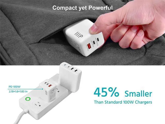 Alt view image 5 of 6 - Monoprice 3Port 100W GaN Charger with 2 USB-C & 1 USB-A Ports: For Laptop, Tablets, and Phones