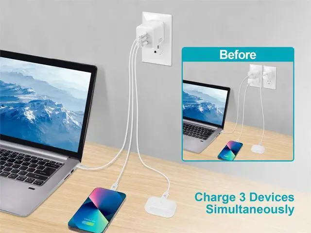 Alt view image 6 of 6 - Monoprice 3Port 100W GaN Charger with 2 USB-C & 1 USB-A Ports: For Laptop, Tablets, and Phones