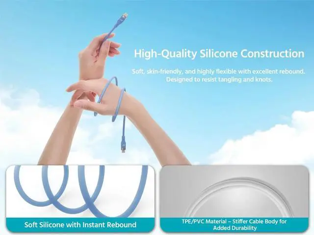 Alt view image 4 of 6 - Monoprice USB Gen 2 USB-C to USB-C Silicone Cable 3ft Blue