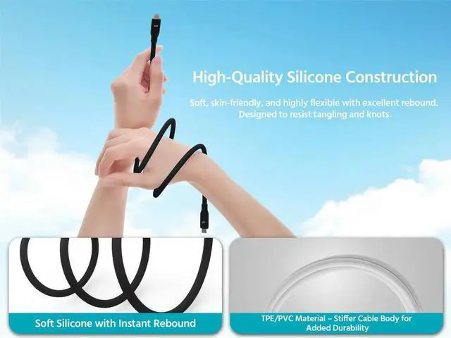 Alt view image 4 of 6 - Monoprice USB4 Gen 2 Silicone Cable 6ft Black