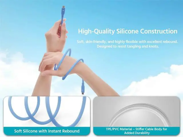 Alt view image 4 of 6 - Monoprice USB4 Gen 3 Silicone Cable 3ft Blue