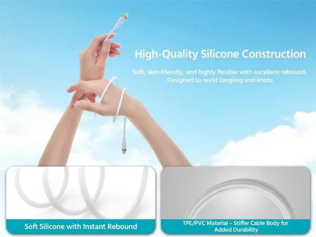 Alt view image 4 of 6 - Monoprice USB 2.0 USB-C to USB-C Silicone Cable 10ft White