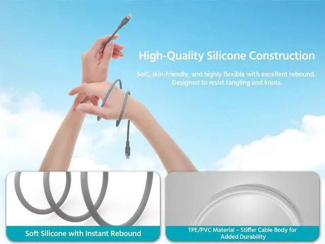 Alt view image 4 of 6 - Monoprice USB 2.0 USB-C to USB-C Silicone Cable 3ft Gray