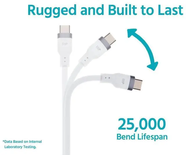 Alt view image 5 of 6 - Monoprice USB Gen 2 USB-C to USB-C Silicone Cable 6ft White