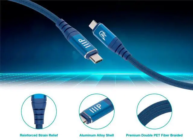 Alt view image 2 of 6 - Monoprice USB4 40Gbps Cable 240W EPR, 8K HDR, USB-IF Certified, Braided, Ultra High-Speed, 3ft, Navy