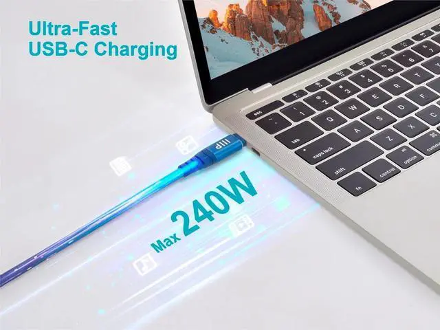 Alt view image 3 of 6 - Monoprice USB4 40Gbps Cable 240W EPR, 8K HDR, USB-IF Certified, Braided, Ultra High-Speed, 3ft, Navy